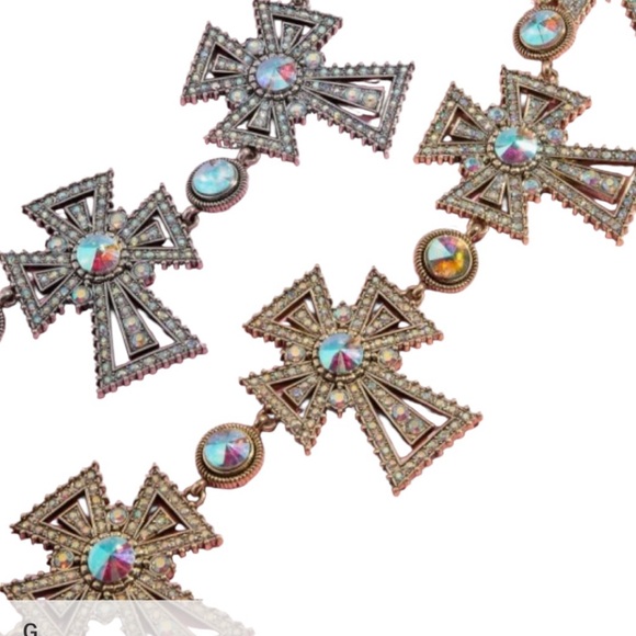 Pave Waist Chain Belt Irridescent Rhinestone Cross in Gol OR Silver